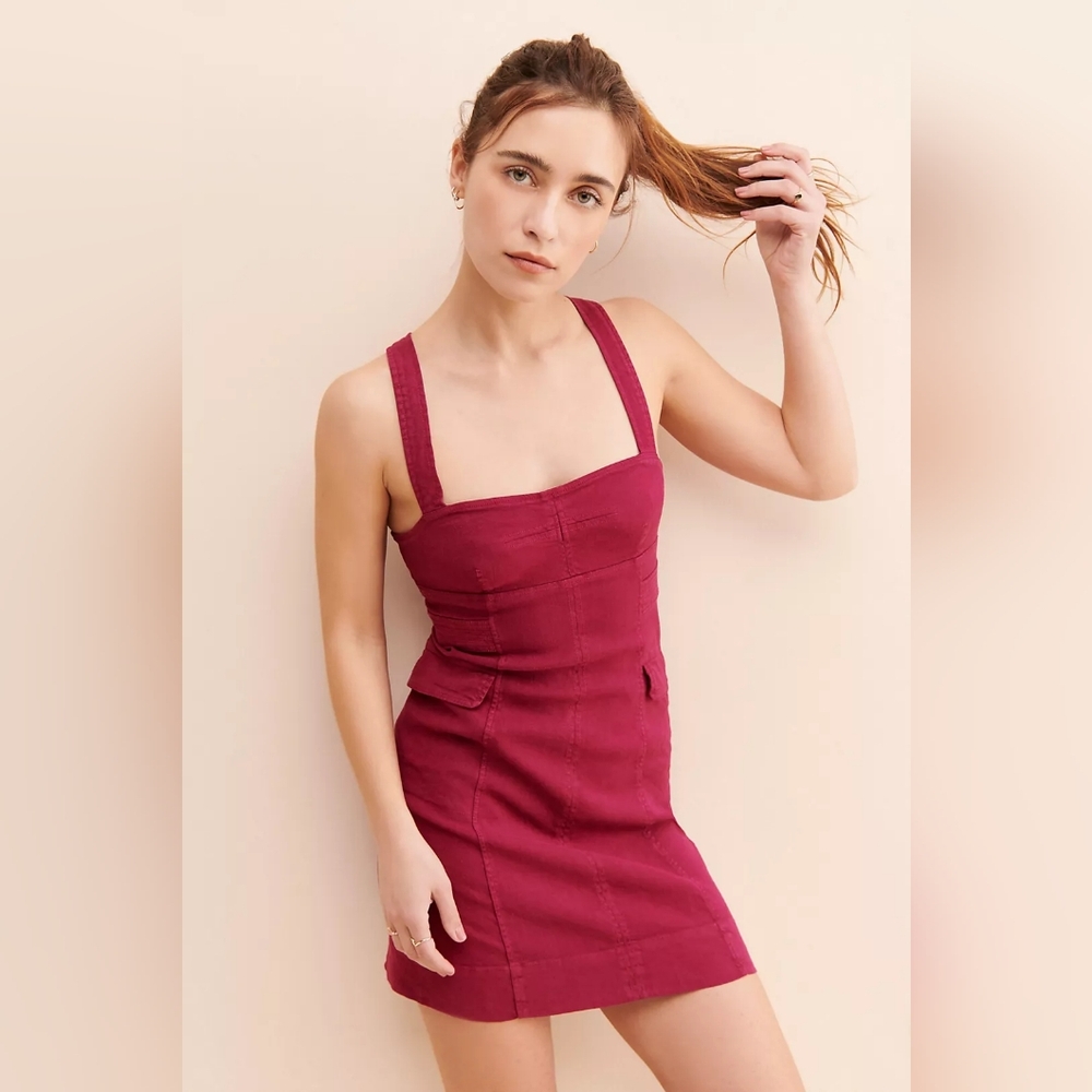 Anthropologie Red Denim Mini Dress Size 2
